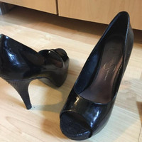 Jessica Simpson 4 1/2" black patent open-toe pumps $15 - 6 1/2