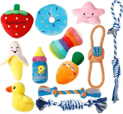 Puppy Toys for Teething Small Dogs, Asamoom 12 Pack Small Dog Toys, Ropes Puppy Chew Toys Squeaky Do...