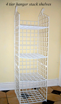 closet organizer, hang or stand, stack 4 shelves, snap assembly