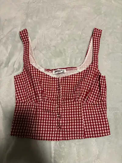 Princess Polly Red Gingham Crop Button Top - XS, View more