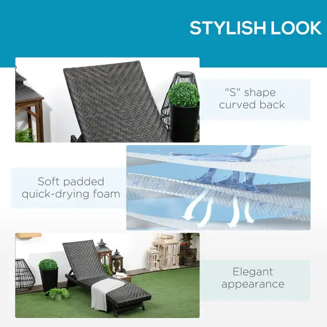 Rattan Outdoor Lounger Chair Recliner with 5-Level Adjustable Ba in Chairs & Recliners in Markham / York Region - Image 7