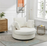 Swivel Accent Barrel Chair and Half Swivel Sofa With 3 Pillows 