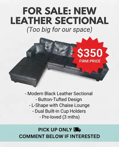 Modern Black Leather Sectional, View more