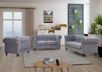 3 piece sofa set in grey velvet.