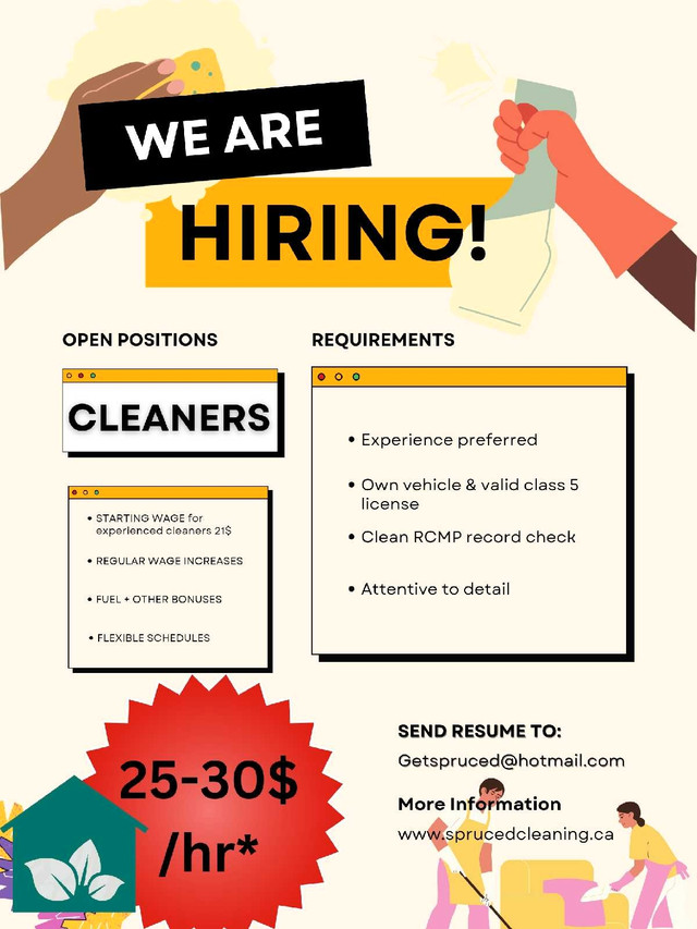 Experienced cleaners wanted in Cleaning & Housekeeping in Whitehorse