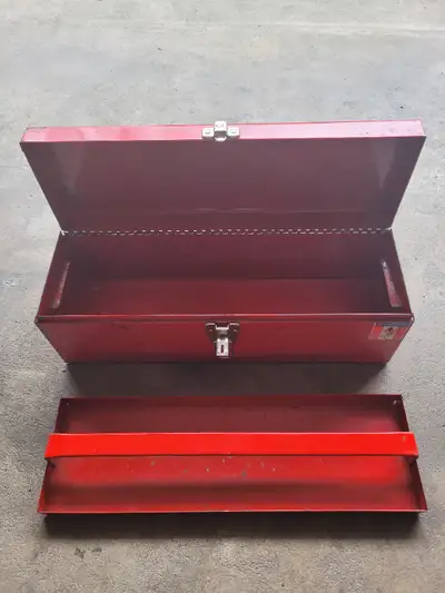 (2) Mastercraft Portable Tool Boxes: 1) Steel/Red - 19"L x 6"W x 6"H with removable tray, good condi...