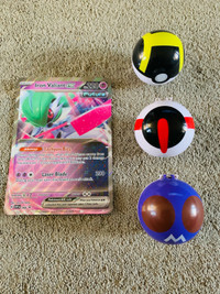 Pokemon Jumbo Card Iron Valiant EX and 3 oversized Pokemon balls