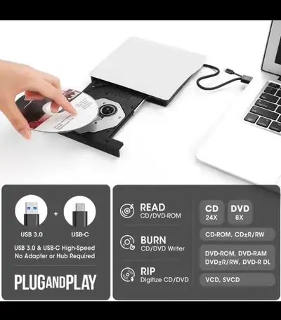 EXTERNAL DVD DRIVE, NEW, ULTRA SLIM CD DVD +/- RW, View more