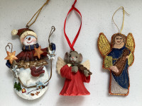 3 Handcrafted Christmas Ornaments -Santa Silk Angel, Mouse Angel