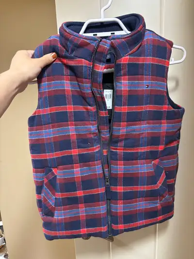Tommy Hilfiger Kids’ Puffer Vest – Plaid Design (Size M), View more