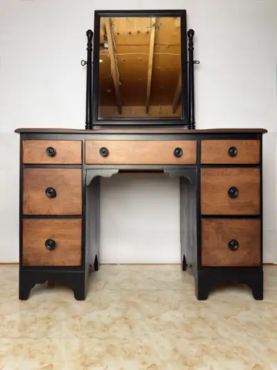 Refinished Solid Wood Vanity With Mirror, View more