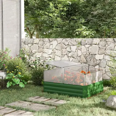 Steel Planters for Outdoor Plants with Greenhouse, Green, View more