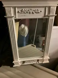 White washed Mirror with Coat hooks
