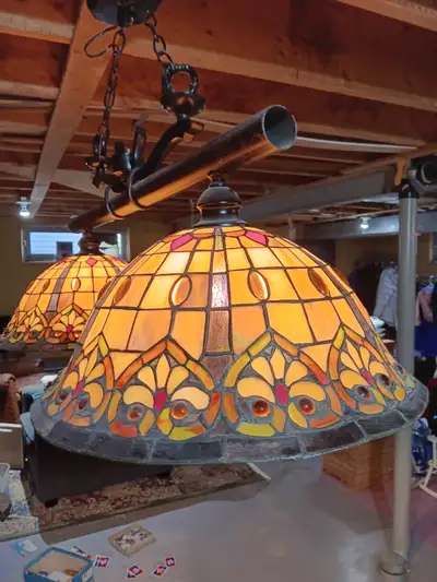 Vintage stained glass light fixture, View more