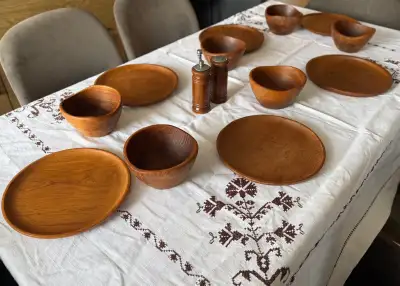 Set of 15 pcs. Wooden Plates and Bowl Set, View more