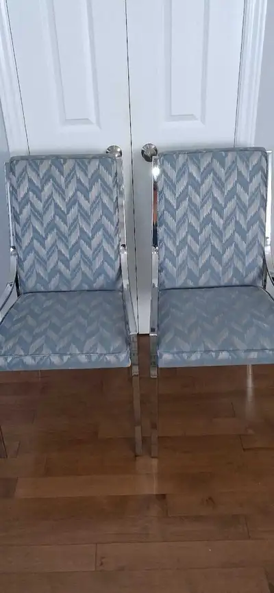 lovely chrome and blue fabric chairs, View more
