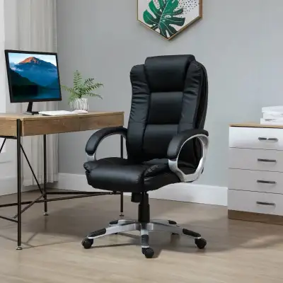 High Back Executive Office Chair Adjustable Desk Seat Swivel PU Leather Computer Chair with Padded A...