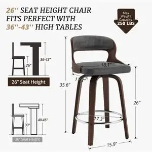 26" Grey Carylon Swivel Upholstered Counter Stool in Chairs & Recliners in City of Toronto - Image 4