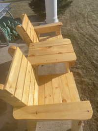 Double bench adirondack chairs with table attached 