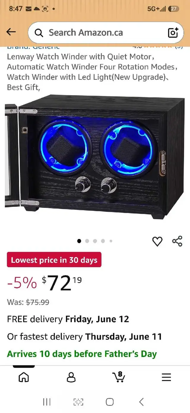 Lenway Watch Winder with Quiet Motor, Automatic Watch Winder Fou in Jewellery & Watches in Markham / York Region - Image 8