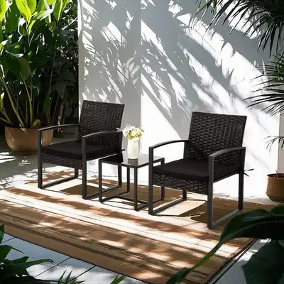 3-Pieces Patio Set, Outdoor Wicker Patio Furniture Set, Black Ou, View more