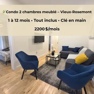 Condo meublé tout inclus – Vieux-Rosemont – 2200 $
