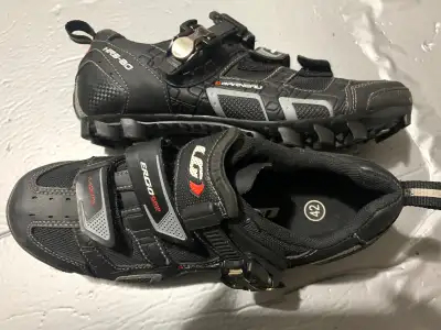 MTB and road shoes, pedals, like new waterproof back bag, View more