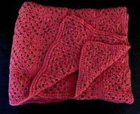 New bright pink 43 x 70-inch hand-crocheted afghan blanket