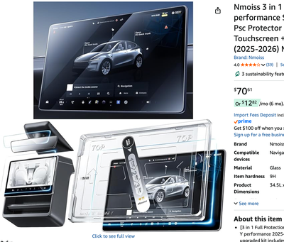 NEW Tesla Model Y Jupiter Screen Protector 3 Pieces 16" Screen, View more