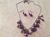 Purple drop earrings and necklace