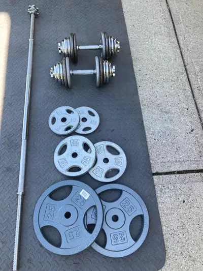 Barbell, Dumbbells, Weights 165lbs, View more