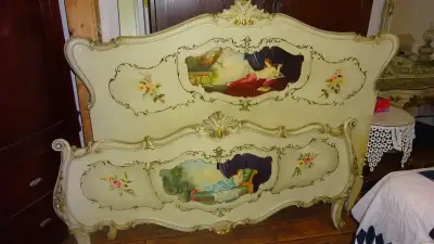Ornate, 8pc Hand Painted Vintage Queen Bedroom Suite, View more