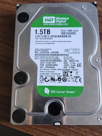 1.5 tb Western digital SATA hard drive, View more