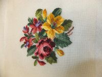 Petit Point Floral Bouquet in 3 thread. 5”x5”. $30.00.