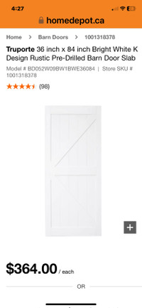 White Barn Doors - 36”x 84” -  new