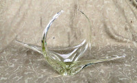 LARGE CHALET CANADA ART GLASS CRYSTAL FREE FORM BASKET BOWL MCM