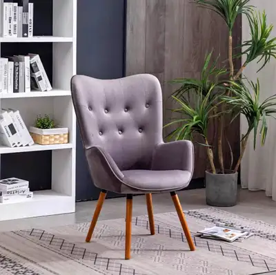 Fauteuil d'Appoint en Velours Soyeux – Gris – ÉTAT NEUF (Open Bo, View more