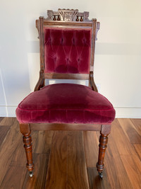 Antique Eastlake American Parlor Side Chair with Burgundy Velvet