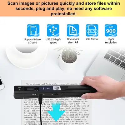 Brand NEW in box. iScan Portable Scanner Mini Handheld Document Scanner A4 Book Scanner for JPG and...