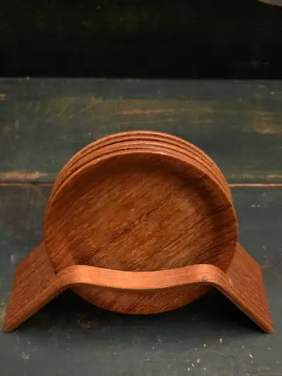 Vintage Molded Teak Sculptural Organizer Coaster Set, View more