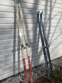 Vintage Skis - Two Pair with one set of poles