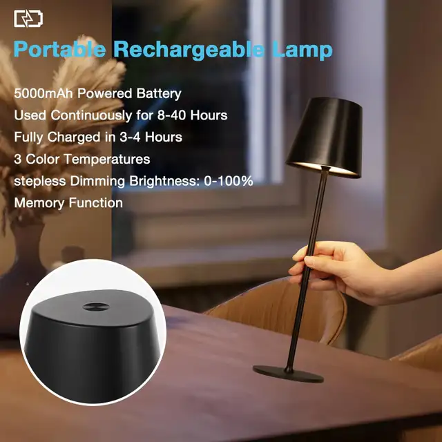 Cordless Table Lamp Set of 2, Rechargeable Touch LED Lamps, 3 Co in Indoor Lighting & Fans in Oshawa / Durham Region - Image 3