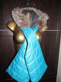 Reversible fox fur hat and scarf for winter wear-Sky blue/Gray