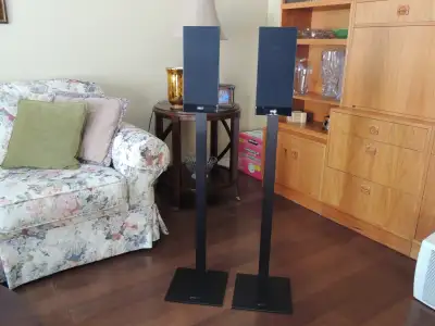 5 Kef T101 Satellite Speakers with (4) KEF T Series Floor Stands, View more