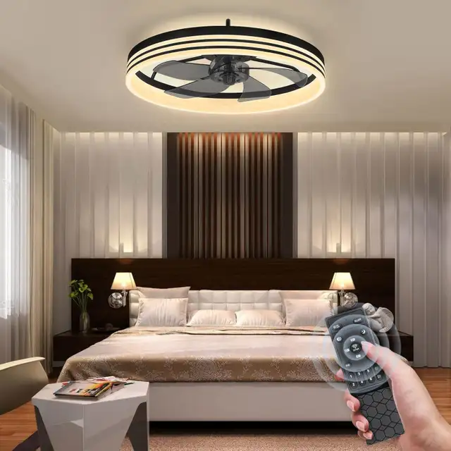 Modern Flush Mount Ceiling Fan with Light & Remote – 19.7" Low P in Indoor Lighting & Fans in Mississauga / Peel Region - Image 8