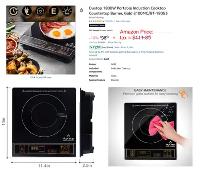Duxtop 1800W Portable Induction Cooktop Countertop Burner, View more