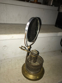 VINTAGE BRASS SHAVING STAND + MOVEABLE MIRROR COUNTER TOP