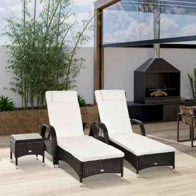 3 Pieces Wicker Patio Lounger Set with Table, PE Rattan Outdoor, View more