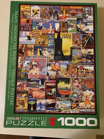 Eurographics Travel around the World Vintage Posters 1000 piece Puzzle. In Excellent condition. Meas...
