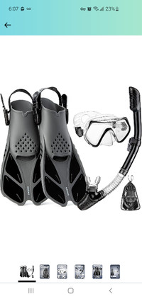 Snorkel Mask Fins Set, Travel Size Snorkeling Gear